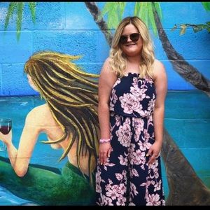 Floral Jumpsuit Cropped Flowy Sleeveless